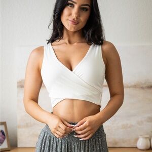 Sozy Aida Reversible Crop Tank Medium Ivory Modal Criss Cross Boho Minimal